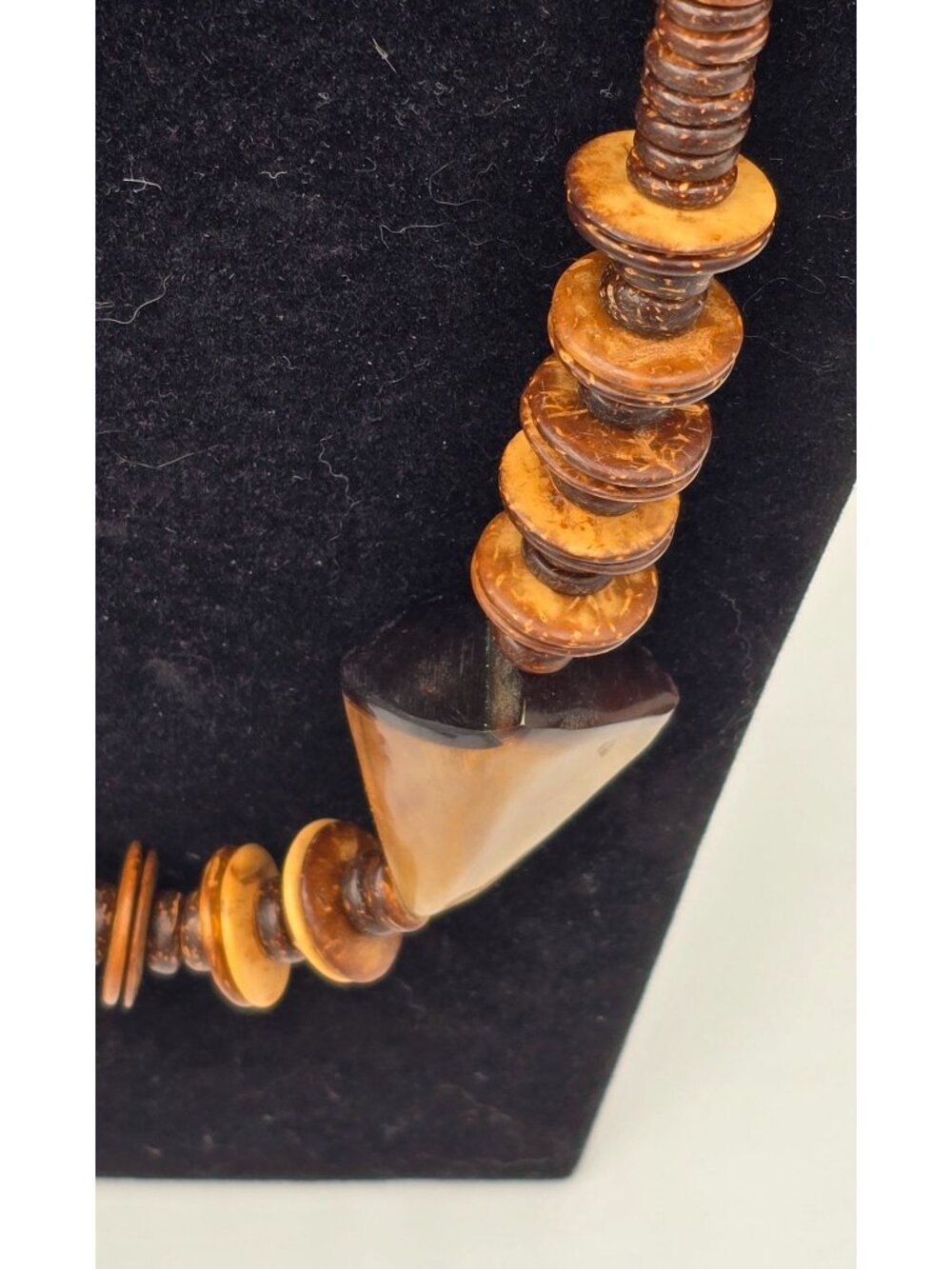 Vintage Horn Coconut Wood Statement Necklace 22" Brutalist Tribal Chunky Boho - Picture 4 of 14